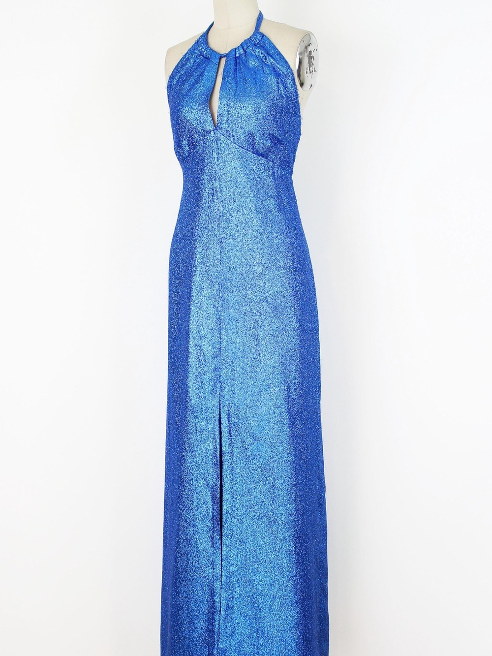 Vintage 70s Electric Blue Halter Maxi Dress - Picture 3 of 8